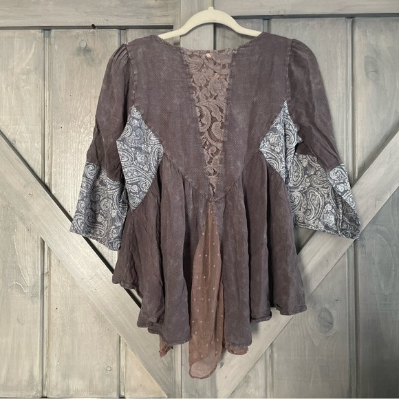 Gimmicks Lace Paisley Fairy Whimsy Top Blue gray brown purple M handkerchief - Picture 6 of 10